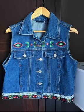 Vintage Baccini Western Navajo Denim Vest size large